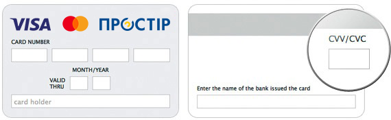 В целях безопасности введения CVV2-кода производится с помощью экранной клавиатуры